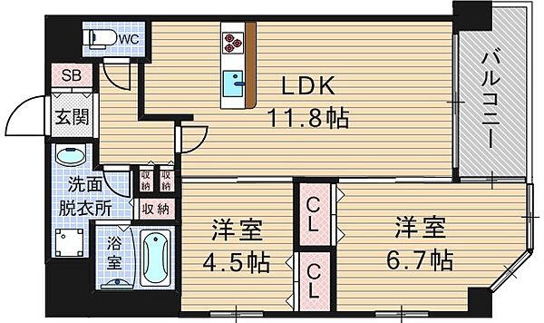 アーデンタワー北堀江 ｜大阪府大阪市西区北堀江1丁目(賃貸マンション2LDK・4階・53.69㎡)の写真 その2