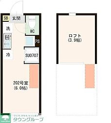 西武新宿線 上井草駅 徒歩6分の賃貸アパート 2階ワンルームの間取り