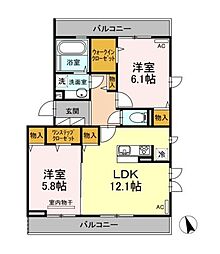 西武池袋線 大泉学園駅 バス23分 北大泉下車 徒歩8分の賃貸アパート 2階2LDKの間取り