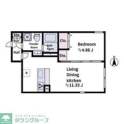 東武東上線 大山駅 徒歩6分の賃貸マンション 2階1LDKの間取り