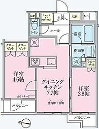 都営大江戸線 練馬駅 徒歩7分の賃貸マンション 4階2DKの間取り