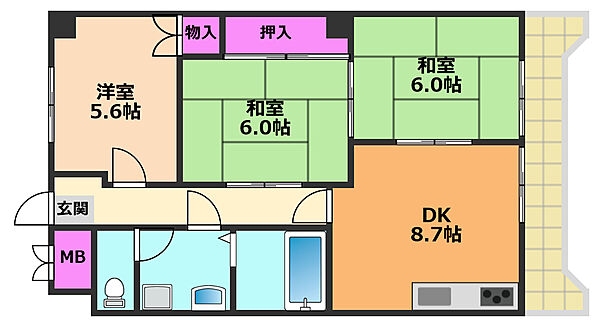 ウエストハイツP1 ｜大阪府高槻市松川町(賃貸マンション3DK・5階・60.00㎡)の写真 その2