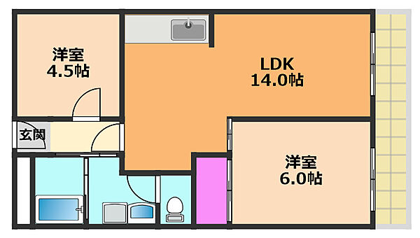 フェリス千代田 ｜大阪府高槻市千代田町(賃貸マンション2LDK・3階・50.00㎡)の写真 その2