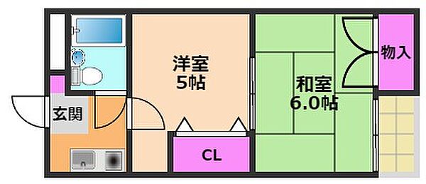 石田グリーンハイム ｜大阪府高槻市明野町(賃貸マンション2K・2階・27.50㎡)の写真 その2