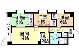 ミリオンパレス駒場 3LDKの間取図画像