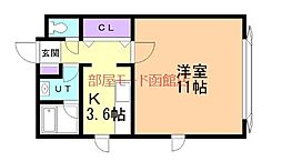 ノースヒル北美原 1Kの間取図画像