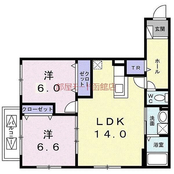 北海道函館市港町1丁目(賃貸マンション2LDK・3階・62.18㎡)の写真 その2