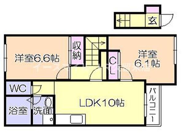 福岡県うきは市浮羽町浮羽(賃貸アパート2LDK・2階・56.19㎡)の写真 その2