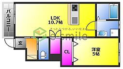 エスカレント広川 1階1LDKの間取り