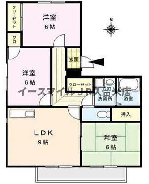 福岡県久留米市津福今町(賃貸アパート3LDK・2階・65.00㎡)の写真 その3