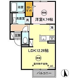 Fontaine和賀 2階1LDKの間取り