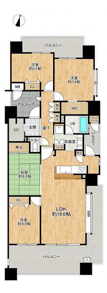 LDK19帖!収納充実!3面バルコニー付きの開放的な間取りです♪