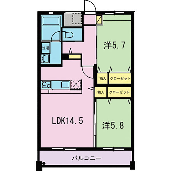 ペアマルタ 206｜静岡県静岡市駿河区下川原２丁目(賃貸マンション2LDK・2階・61.19㎡)の写真 その2