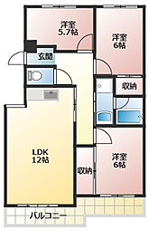 ヴィレッジカミアシ 1階3LDKの間取り