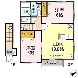 デュープレックス与一A棟 2LDKの間取図画像