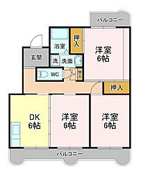 グランヴェール伏見1 3DKの間取図画像