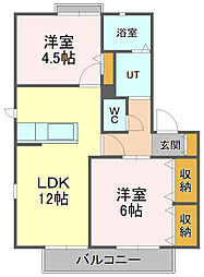 カサベルデA 2LDKの間取図画像