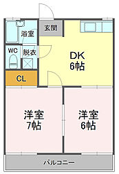 ライムライト市川A 2DKの間取図画像