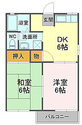 アムール羽鳥 2DKの間取図画像