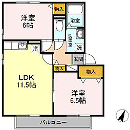 パルティール谷田A 2LDKの間取図画像