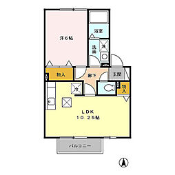 リビングタウン小鹿D 1LDKの間取図画像