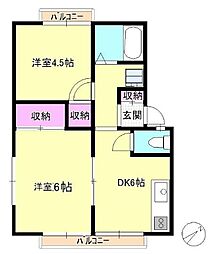 JR中央本線 西八王子駅 徒歩22分の賃貸アパート 1階2DKの間取り