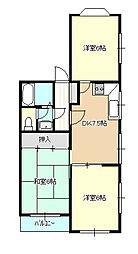 JR中央本線 高尾駅 徒歩5分の賃貸マンション 2階3DKの間取り