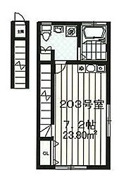 京王相模原線 南大沢駅 徒歩8分の賃貸アパート 2階ワンルームの間取り