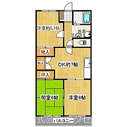 JR青梅線 小作駅 バス8分 七日市場下車 徒歩5分の賃貸マンション 3階3DKの間取り
