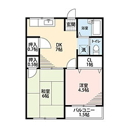 第一マジマハイツ春待月 1階2DKの間取り