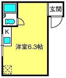 フジコービル ワンルームの間取図画像