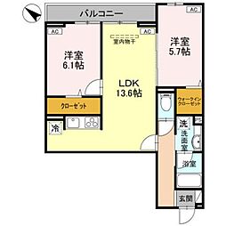 さいたま市見沼区東大宮7丁目アパート 2LDKの間取図画像
