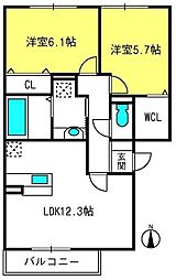 グリーンシャトー 2LDKの間取図画像