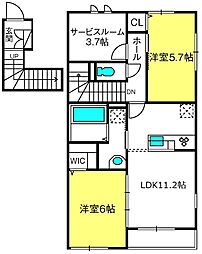 久喜市菖蒲町三箇アパート 2SLDKの間取図画像