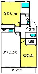 メゾン大宮東 2LDKの間取図画像