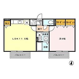 レセンテ中央 1LDKの間取図画像