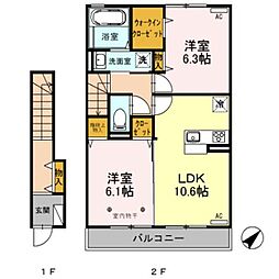 フィオーレ 2LDKの間取図画像