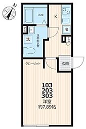 こもれ陽コクリコ 1Kの間取図画像
