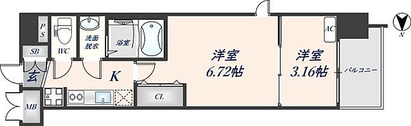 スプランディッド荒本駅前DUE 1405｜大阪府東大阪市横枕西(賃貸マンション2K・14階・27.61㎡)の写真 その2