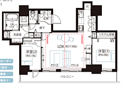 パークタワー滝野川 2LDKの間取図画像