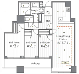 ステーションガーデンタワー 3LDKの間取図画像