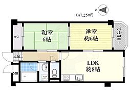 イディアハイツ 2階2LDKの間取り