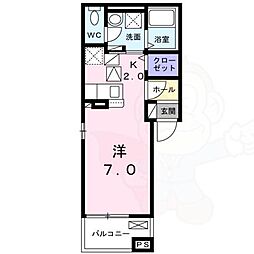 メゾン ラシュレ 1階ワンルームの間取り
