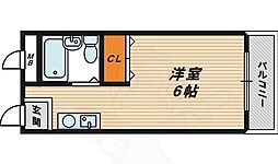 おおさか東線 放出駅 徒歩2分の賃貸マンション 1階ワンルームの間取り