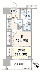リビオメゾン勝どきnex 1DKの間取図画像