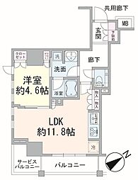 クレヴィアタワー池田山 1LDKの間取図画像