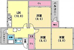 鶴甲コーポ5号館 3LDKの間取図画像