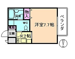 ソレーユ青山 2階1Kの間取り
