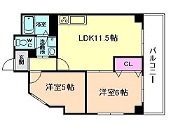 ヴィラ・ヌーヴォラ・アルバ 3階2LDKの間取り