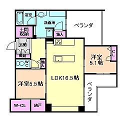 シャーメゾン　ケー 3階2LDKの間取り